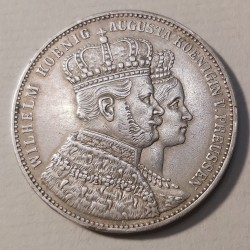 GERMANIA PRUSSIA GUGLIELMO I RE E AUGUSTA REGINA DI PRUSSIA TALLERO 1861